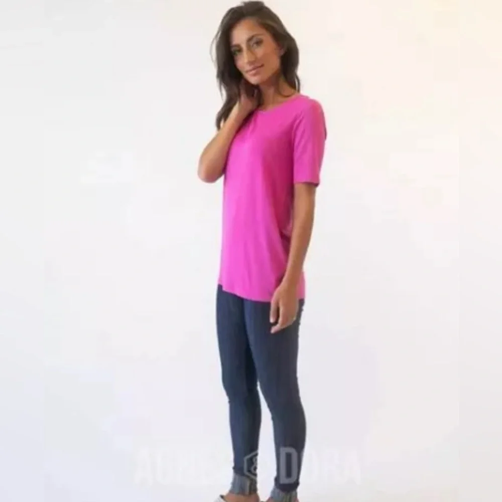 NEW Agnes & Dora Bright Violet Pink Purple Fitted Soft Comfy T-Shirt Top L XL - Picture 2 of 2